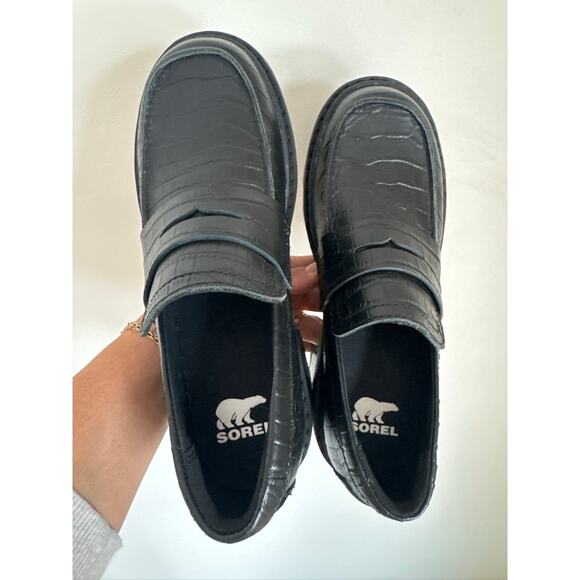 Sorel Joan Now City Loafer Chunky Platform Croc-Embossed in Black - Size 6 - Picture 5 of 8